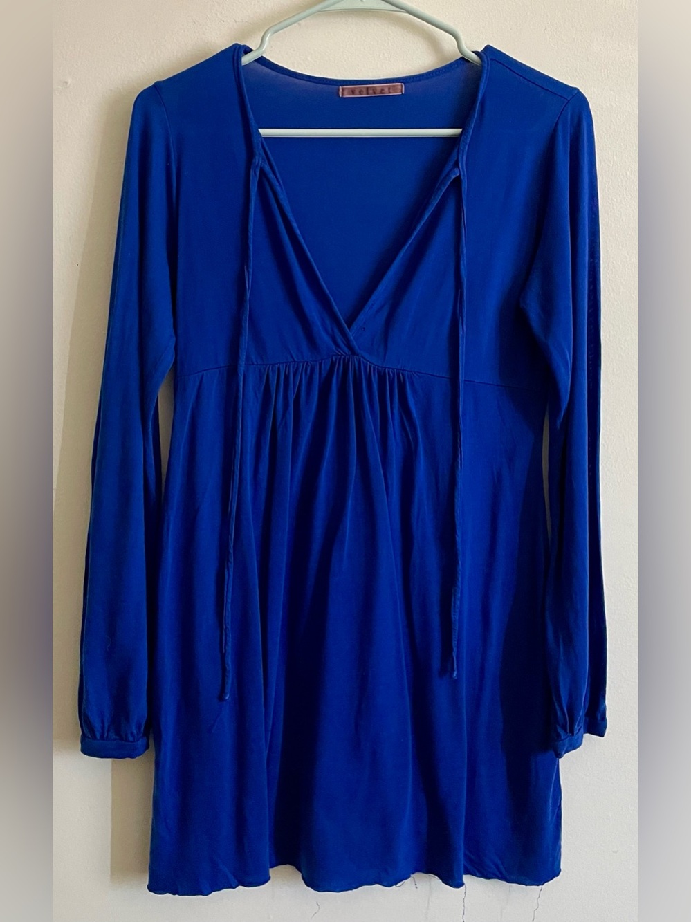 🍋 Velvet Blue V-Neck Long Sleeve Tunic with Front Ties 🍋